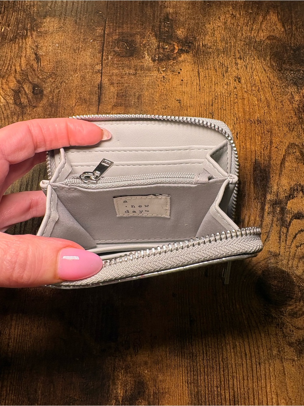 Metallic Croc-Embossed Zip Mini Wallet - Silver - Picture 3 of 3